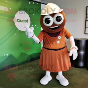 Rust Golf Ball mascot costume character dressed with a Maxi Dress and Digital watches