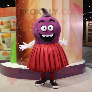 Maroon Melon mascot costume character dressed with a Pleated Skirt and Shoe clips