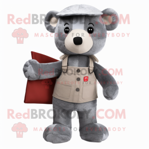 Gray Teddy Bear mascot costume character dressed with a Bootcut Jeans and Pocket squares