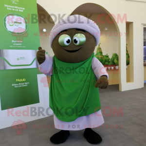 Olive Meatballs mascot costume character dressed with a Polo Tee and Shawl pins
