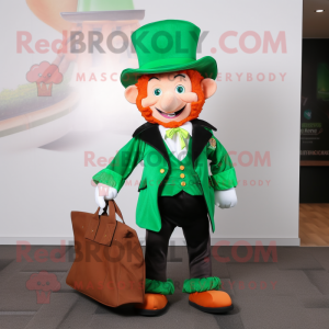 nan Leprechaun mascot costume character dressed with a Blazer and Tote bags