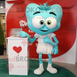 Turquoise Love Letter mascot costume character dressed with a Shorts and Rings