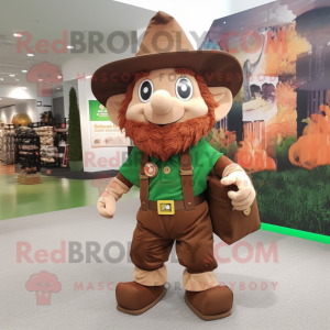 Brown Leprechaun mascot costume character dressed with a Romper and Messenger bags