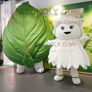 White Cabbage Leaf mascot costume character dressed with a Romper and Hair clips