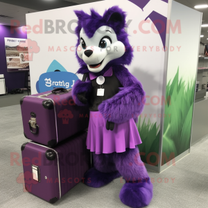 Purple Skunk mascot costume character dressed with a A-Line Dress and Briefcases