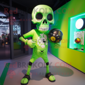 Lime Green Skull mascot costume character dressed with a Leggings and Brooches