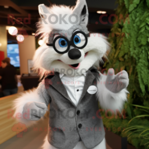 Silver Skunk mascot costume character dressed with a Waistcoat and Eyeglasses