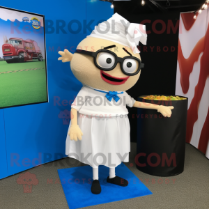 White Pulled Pork Sandwich mascot costume character dressed with a Pencil Skirt and Eyeglasses