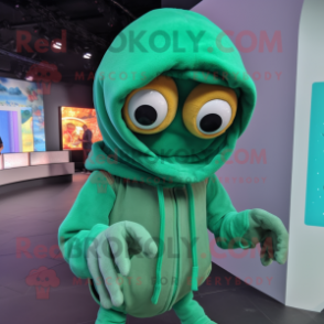 Green Hermit Crab mascot costume character dressed with a Hoodie and Gloves