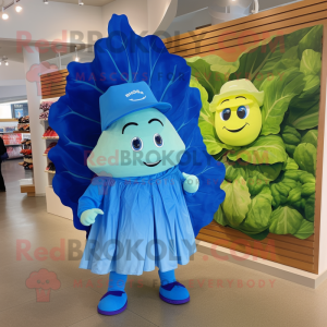 Blue Cabbage Leaf mascot costume character dressed with a Windbreaker and Hats