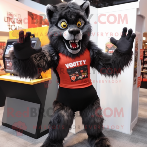 Black Werewolf mascot costume character dressed with a Shorts and Mittens