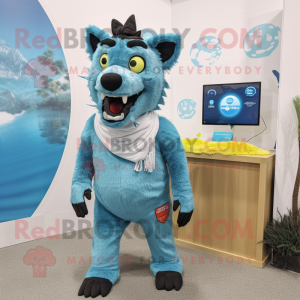 Cyan Hyæne maskot kostume...