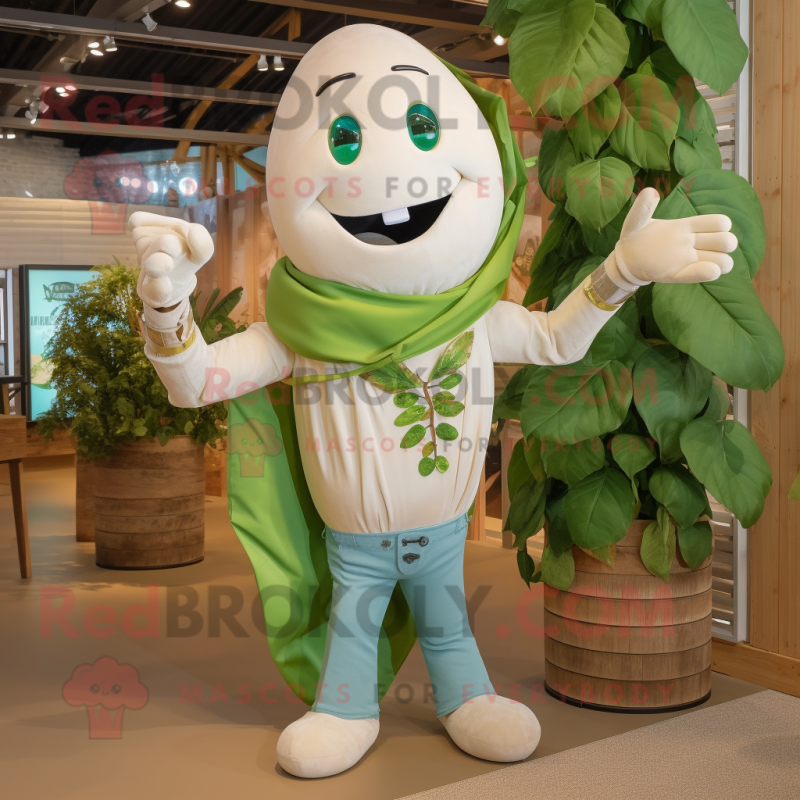 Cream Beanstalk mascot costume character dressed with a Boyfriend Jeans and Necklaces