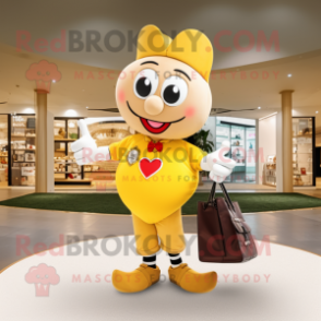 Gold Heart mascot costume character dressed with a Polo Tee and Handbags