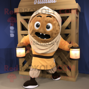 Tan Scented Candle mascot costume character dressed with a Joggers and Scarf clips