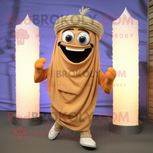 Tan Scented Candle mascot costume character dressed with a Joggers and Scarf clips