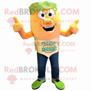 Peach Caesar Salad mascot costume character dressed with a Flare Jeans and Bow ties