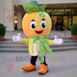 Peach Caesar Salad mascot costume character dressed with a Flare Jeans and Bow ties