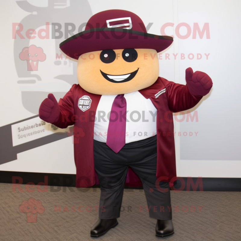 Maroon Fajitas mascot costume character dressed with a Suit Jacket and Ties