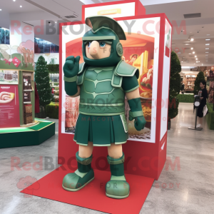 Forest Green Roman Soldier mascot costume character dressed with a Romper and Rings