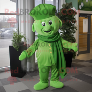 Lime Green Bunch Of Shamrocks mascot costume character dressed with a Dress Pants and Scarves