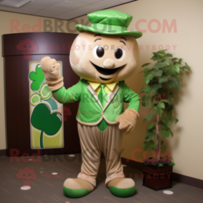 Tan Bunch Of Shamrocks mascot costume character dressed with a Suit Pants and Gloves