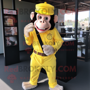 Lemon Yellow Chimpanzee mascot costume character dressed with a Dress Shirt and Belts