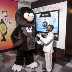 Black Candy Box mascot costume character dressed with a Poplin Shirt and Watches