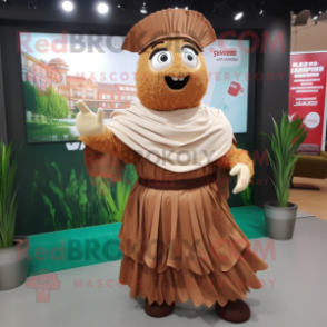 Rust Caesar Salad mascot costume character dressed with a Pleated Skirt and Shawls