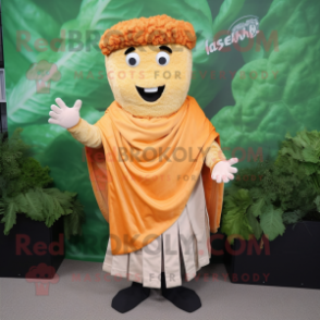 Rust Caesar Salad mascot costume character dressed with a Pleated Skirt and Shawls
