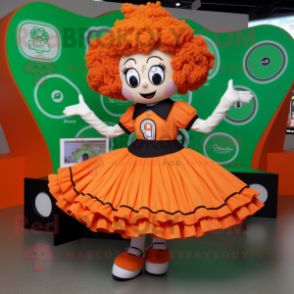 Orange Irish Dancer mascot costume character dressed with a Circle Skirt and Wallets