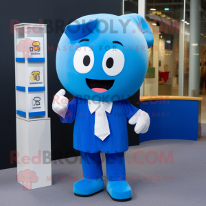 Blue Miso Soup mascot costume character dressed with a Suit and Headbands