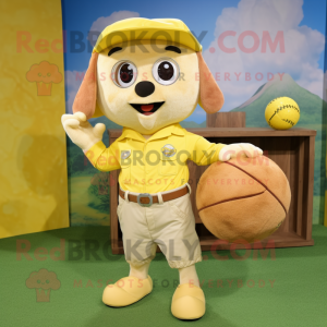Yellow Meatballs mascot costume character dressed with a Cargo Shorts and Pocket squares