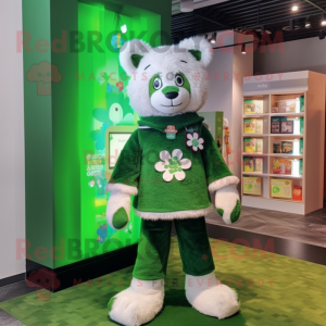 Green Four Leaf Clover mascot costume character dressed with a Cardigan and Anklets