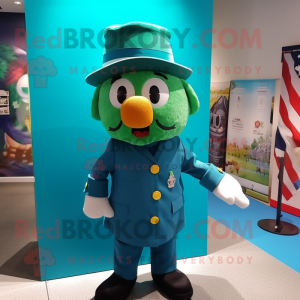Teal Irish Flag mascot costume character dressed with a Bermuda Shorts and Hat pins