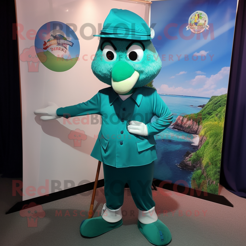 Teal Irish Flag mascot costume character dressed with a Bermuda Shorts and Hat pins