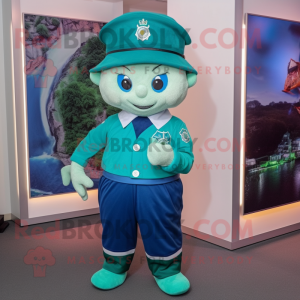 Teal Irish Flag mascot costume character dressed with a Bermuda Shorts and Hat pins