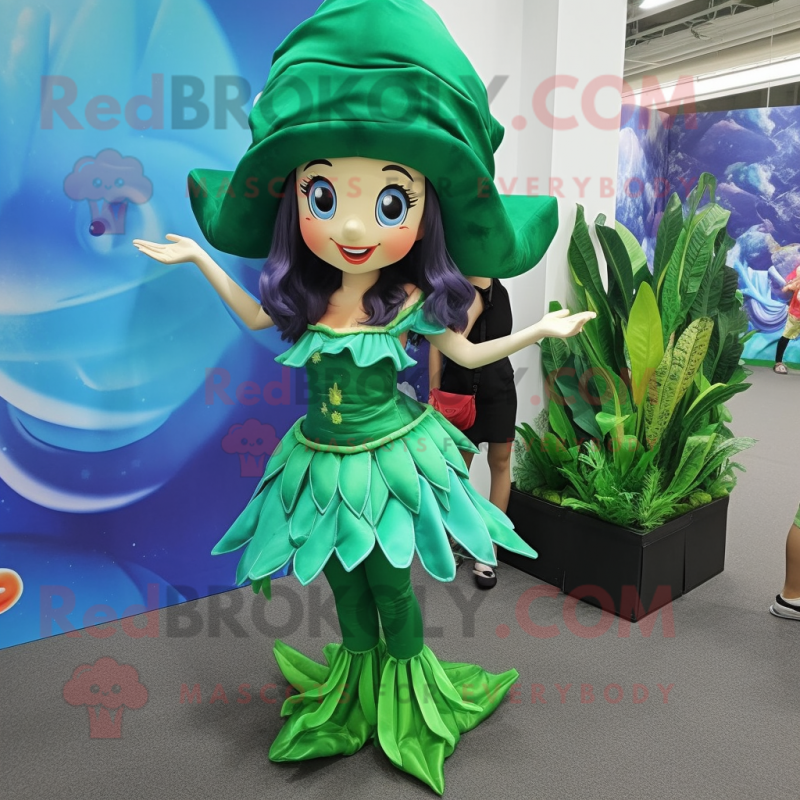 Forest Green Mermaid mascot costume character dressed with a Mini Skirt and Hats Mascot Costumes Redbrokoly Sizes L 175 180CM