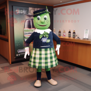 Navy Green Beer mascot costume character dressed with a Skirt and Ties