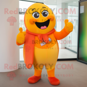 Orange Rainbow mascot costume character dressed with a Jeggings and Pocket squares