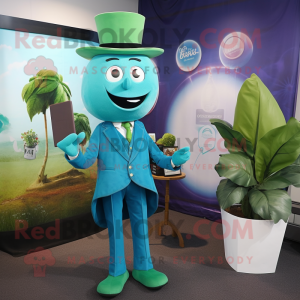 Teal Beanstalk mascot costume character dressed with a Suit Pants and Pocket squares