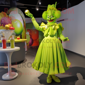 Lime Green Clown mascot costume character dressed with a Cocktail Dress and Cummerbunds