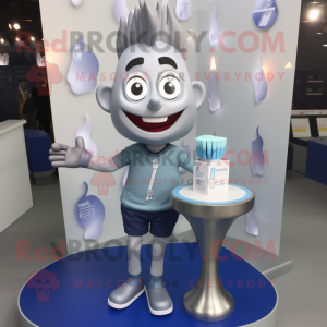 Silver Scented Candle mascot costume character dressed with a Poplin Shirt and Anklets