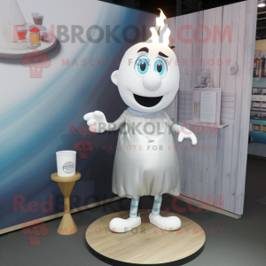 Silver Scented Candle mascot costume character dressed with a Poplin Shirt and Anklets