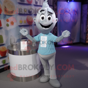 Silver Scented Candle mascot costume character dressed with a Poplin Shirt and Anklets