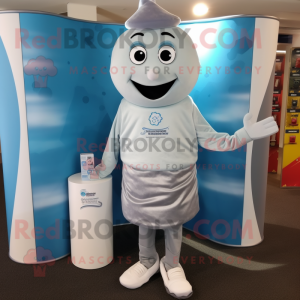 Silver Scented Candle mascot costume character dressed with a Poplin Shirt and Anklets