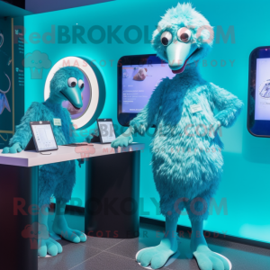 Teal Ostrich mascot costume character dressed with a Playsuit and Digital watches