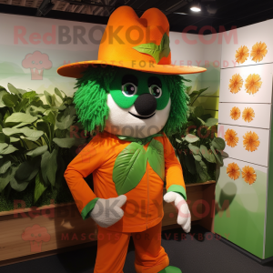 Orange Bunch Of Shamrocks mascot costume character dressed with a Henley Tee and Hats