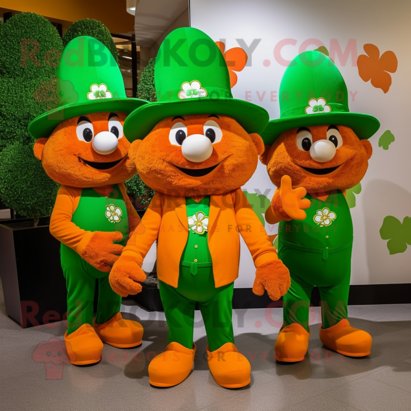 Orange Bunch Of Shamrocks mascot costume character dressed with a Henley Tee and Hats