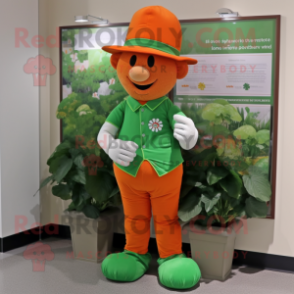 Orange Bunch Of Shamrocks mascot costume character dressed with a Henley Tee and Hats